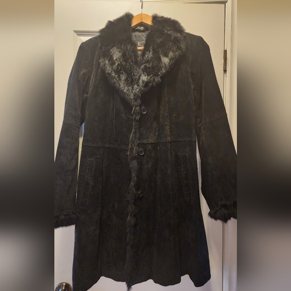 UTEX Design Black Leather Suede Jacket with Fur Collar - Picture 7 of 7